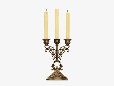 Candlestick with candles antique 04 3D model