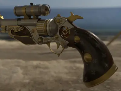Low-poly Steampunk Revolver Low-poly 3D model