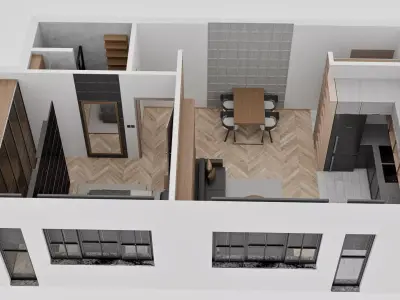 Industrial Style Apartment Interior with CAD Plan 3D model