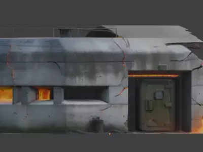 Destroyed Military Bunker with Lava Cracks 3D Model V03 Low-poly 3D model
