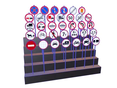 Road Prohibition signs Low-poly 3D model