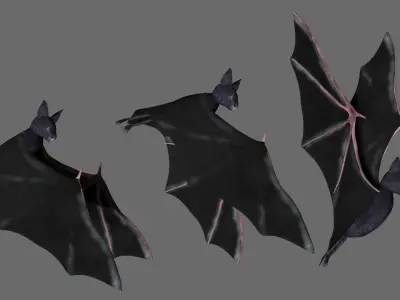 Bat with wings 3 Low-poly 3D model