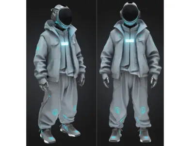 Futuristic Streetwear Android Urban Techwear Low-poly 3D model