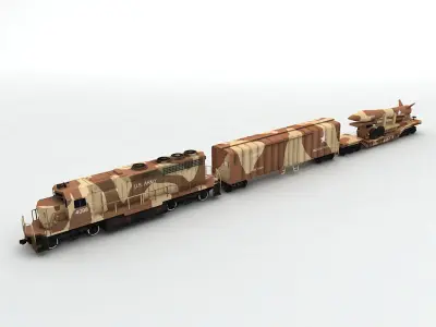 Military US Army Train 3 Cars Locomotive Desert Camouflage Low-poly 3D model