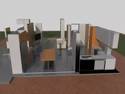 Modern House with Interior Low-poly 3D model