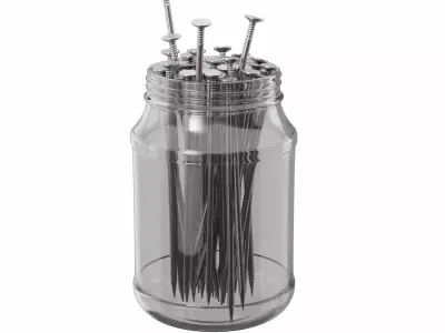 Metal Nails And Jar 3D model