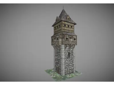 low poly medieval tower 2 Low-poly 3D model