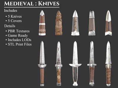 Medieval Collection Weapons Knives 3D Model Pack purchase