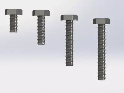 DIN 933 Hex Bolt Library M3 to M10 3D model