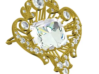 Antique Art Deco Diamond Brooch 3D print model