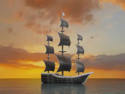 Old Ship Animated 3D Model Low-poly 3D model