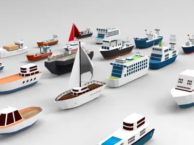 ships collection 3d paper boat icons Low-poly 3D model