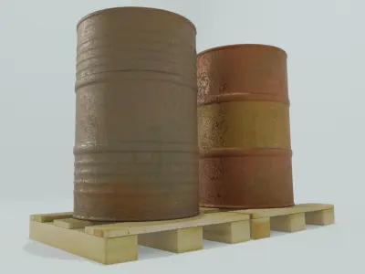 Metal Barrels on Pallets — 3D Model Collection 3D model
