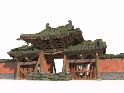 The ruined gate of an ancient Asian temple 3D model
