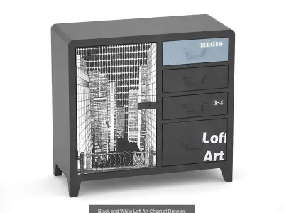 Cabinets industrial style sideboard with city 3D Model Pack