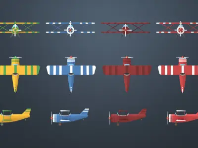 Low poly airplanes two military shelters Low-poly 3D model