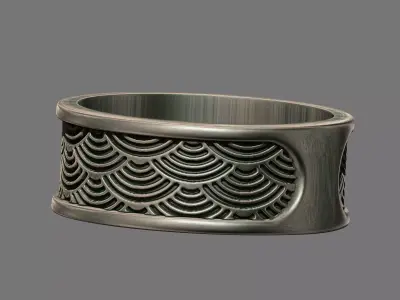 Retro Art deco waves band ring 3D print model