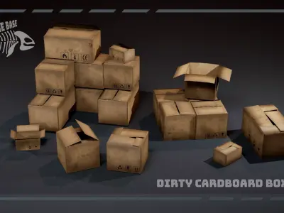 Dirty Cardboard Boxes Set Low-poly 3D model
