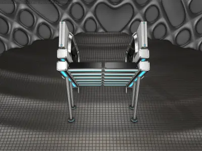 Sci-Fi Stairs - 4 - Silver Blue Neon Light Version Low-poly 3D model