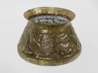 Brass Bowl Engraved Romanesque photogrammetry PBR 4K textures Low-poly 3D model