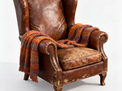 Distressed Vintage Leather Armchair 3D Model - Cozy Seat Low-poly 3D model