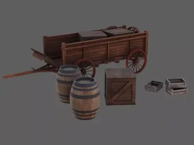 Wooden Cart 3D Model 3D model