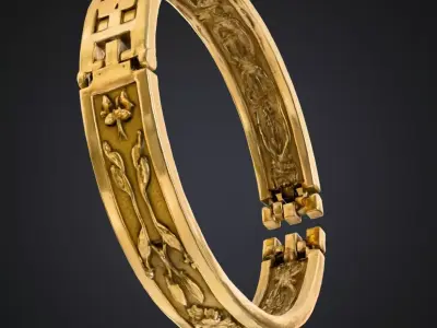 Ornate Golden Bracelet 3D Model Engraved Jewelry Asset Low-poly 3D model