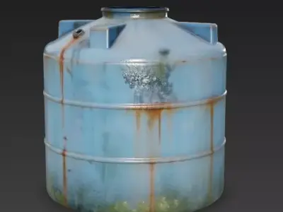 Weathered Industrial Blue Water Tank 3D Model Low-poly 3D model