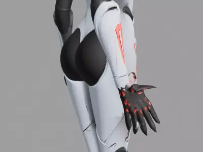 Silver Red Futuristic Female Android 3D model