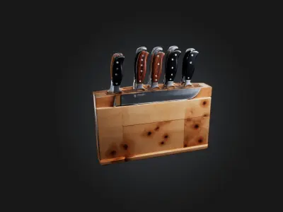 Realistic Knife Block Low-poly 3D model