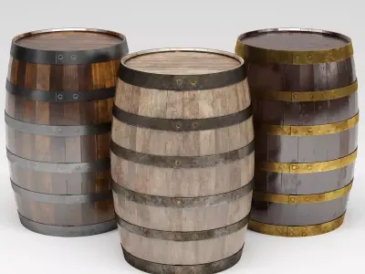 Wooden Barrels Low-poly 3D model shop