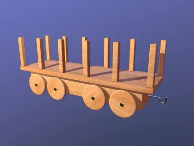 Wooden Toy Train - Carrier Wagon Low-poly 3D model