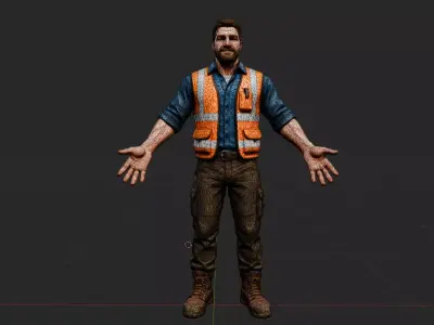 Stylized Construction Worker Male-Game Ready Low-poly 3D model
