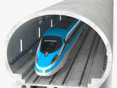  Railway Tunnel Section with Train 