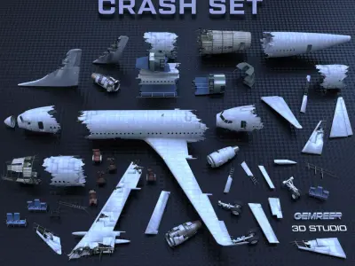 Aircraft Crash Environment Set Low-poly 3D model