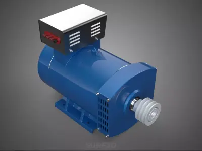 BLUE ELECTRIC GENERATOR MOTOR ALTERNATOR DYNAMO PULLEY 3 GROOVE 3D model