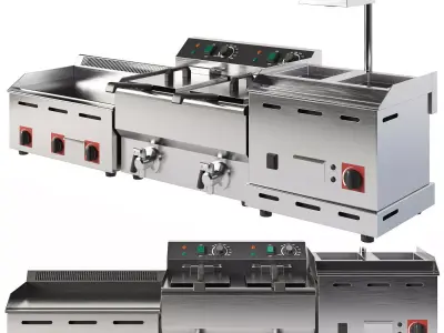 Electric Fryer and Grill Set 3D model