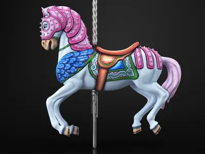 Pink Carousel Horse 3D model