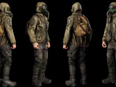 Post apocalyptic survivor 1 Game ready low poly character Low-poly 3D model