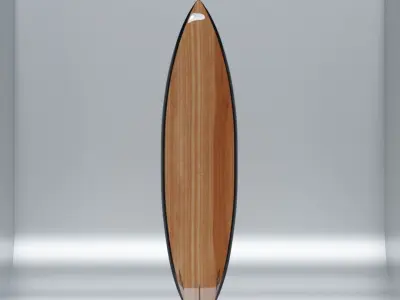 Wooden Surfboard with Carbon Fibre Fins Low-poly 3D model