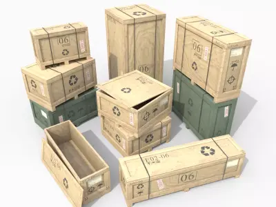 Customizable Wooden Crate Set - Stylized Props 3D Model Pack