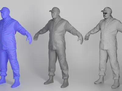 Soldier in American military uniform in A-pose 295 Low-poly 3D model