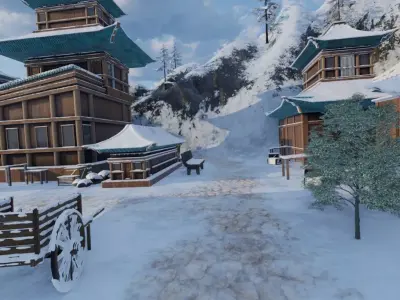 Snowy Mountain Village 3D model get