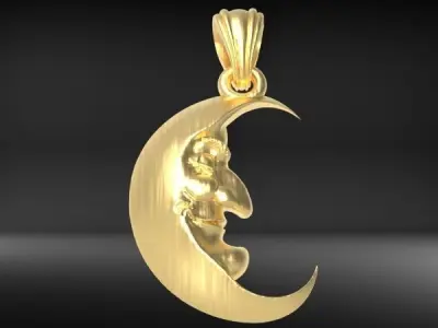 Antique moon crescent face Charm Pendant Necklace Jewelry 3D print model