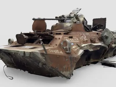 Destroyed BTR-80 wheeled amphibious armoured personnel carrier 3D model order