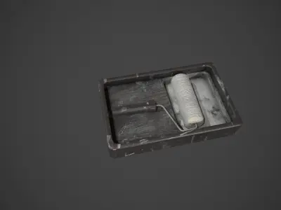 Paint Roller and Tray - White Paint Low-poly 3D model