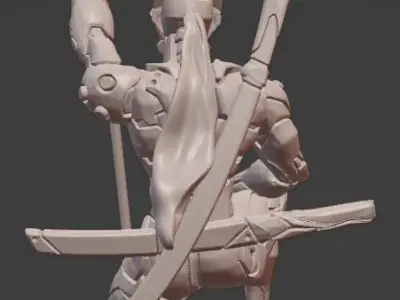 Genji warrior holding sword 3D print model