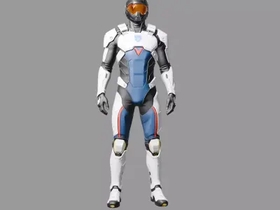 Metallic Blue Futuristic Combat Suit 3D model