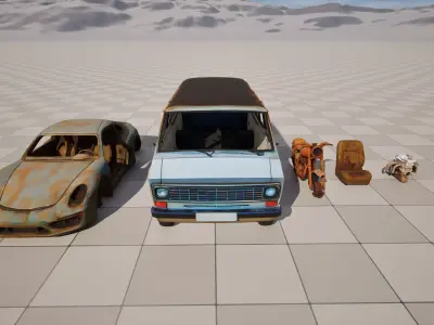 Old Abandoned Rusty Cars Overgrown Post-Apocalyptic Vehicle Pack Free low-poly 3D model