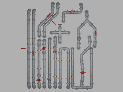 Modular Metal Pipes and Valves Collection 01 Low-poly 3D model